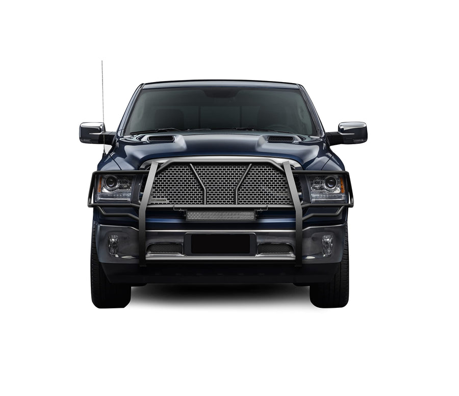 RUGGED Black Horse Heavy Duty Grille Brush Bumper Guard Modular Black Come with 20" Double Row LED Light Compatible with 2019-2024 Ram 1500 Classic|2009-2018 Ram 1500-RU-DORA09-B-KIT