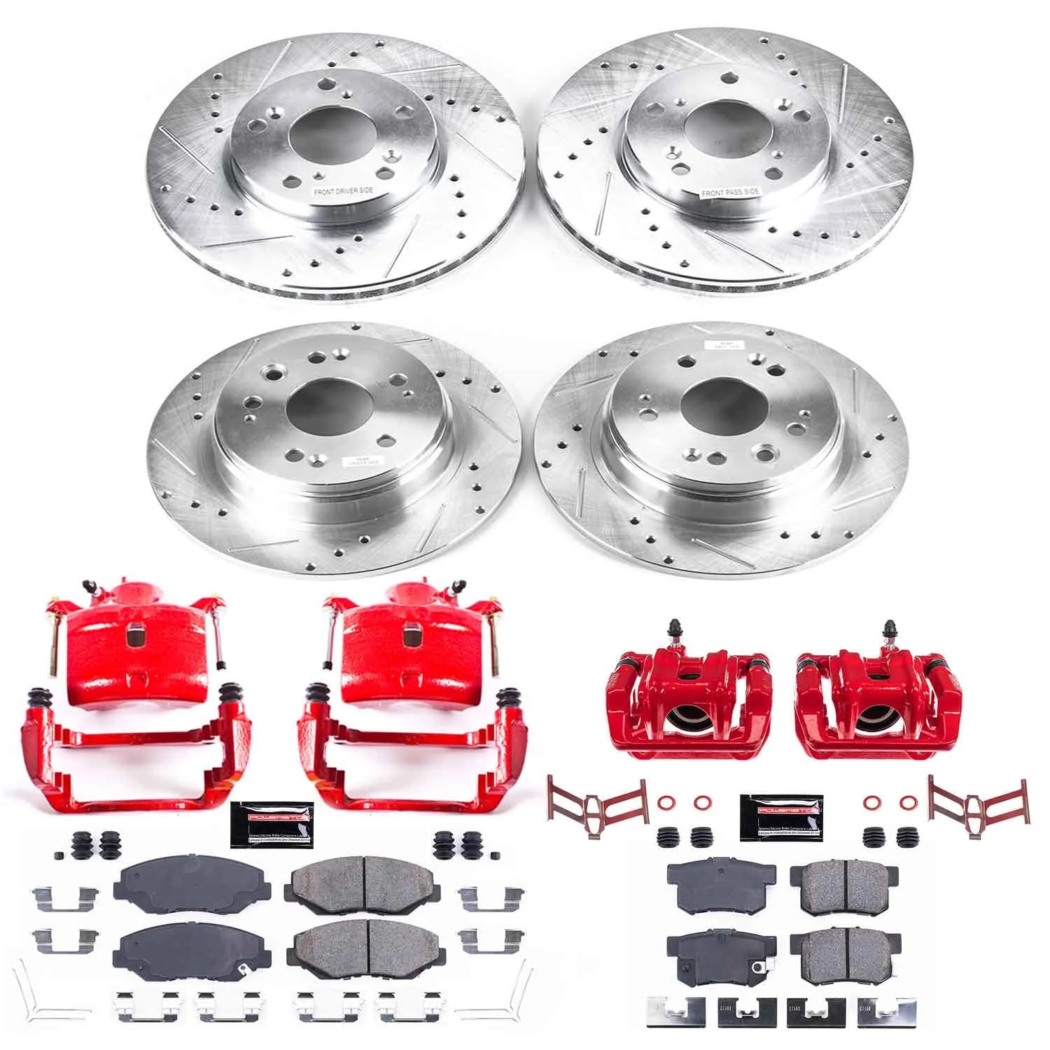 Power Stop Z23 KC6171 Front and Rear Brake Caliper Kit-Brake Rotors, Carbon Ceramic Brake Pads, Calipers For Honda CR-V 2002-2004 [Model Specific]