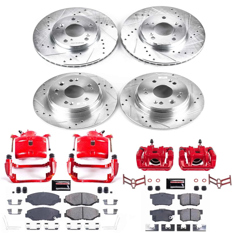 Power Stop Z23 KC6171 Front and Rear Brake Caliper Kit-Brake Rotors, Carbon Ceramic Brake Pads, Calipers For Honda CR-V 2002-2004 [Model Specific]