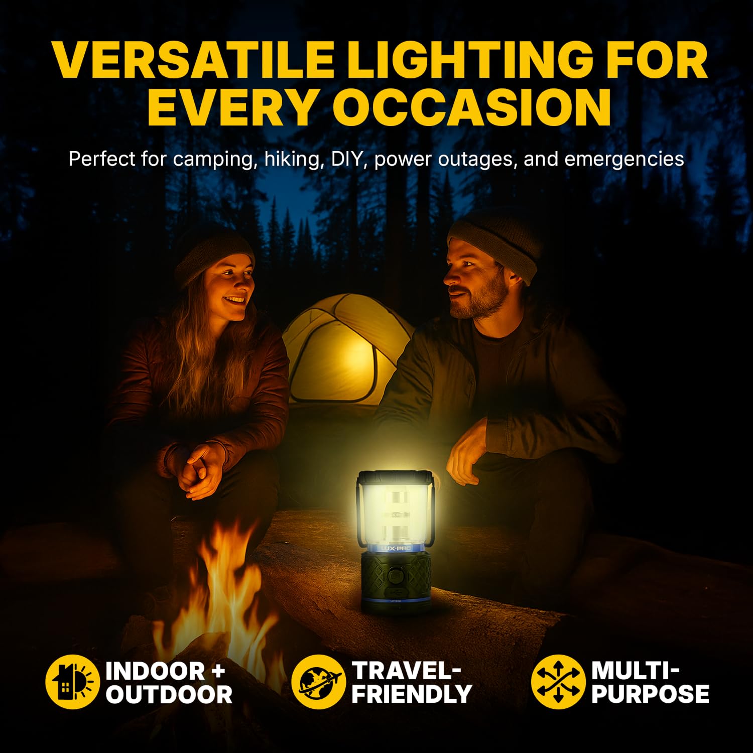 Dual-Power LUXPRO Rechargeable 1100 Lumen LED Lantern for Up to 150 Hours of Use