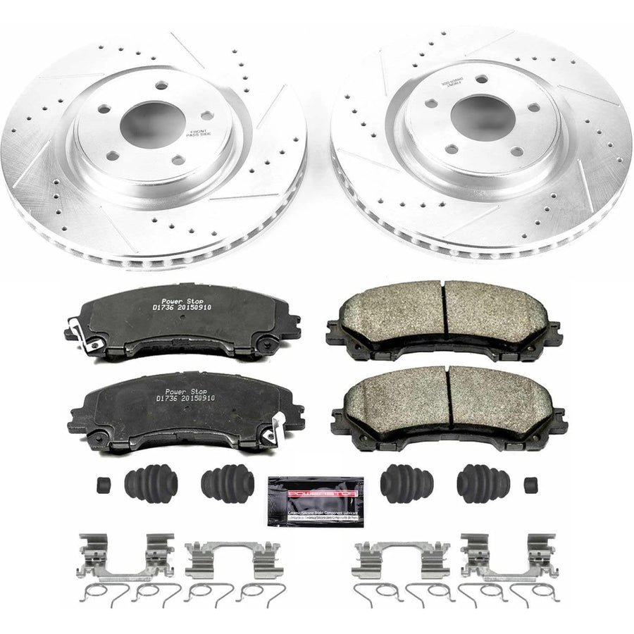 Power Stop K7034 Z23 Carbon Fiber Brake Pads with Drilled & Slotted Brake Rotors Kit For Nissan Rogue 2014-2019 [Model Specific]