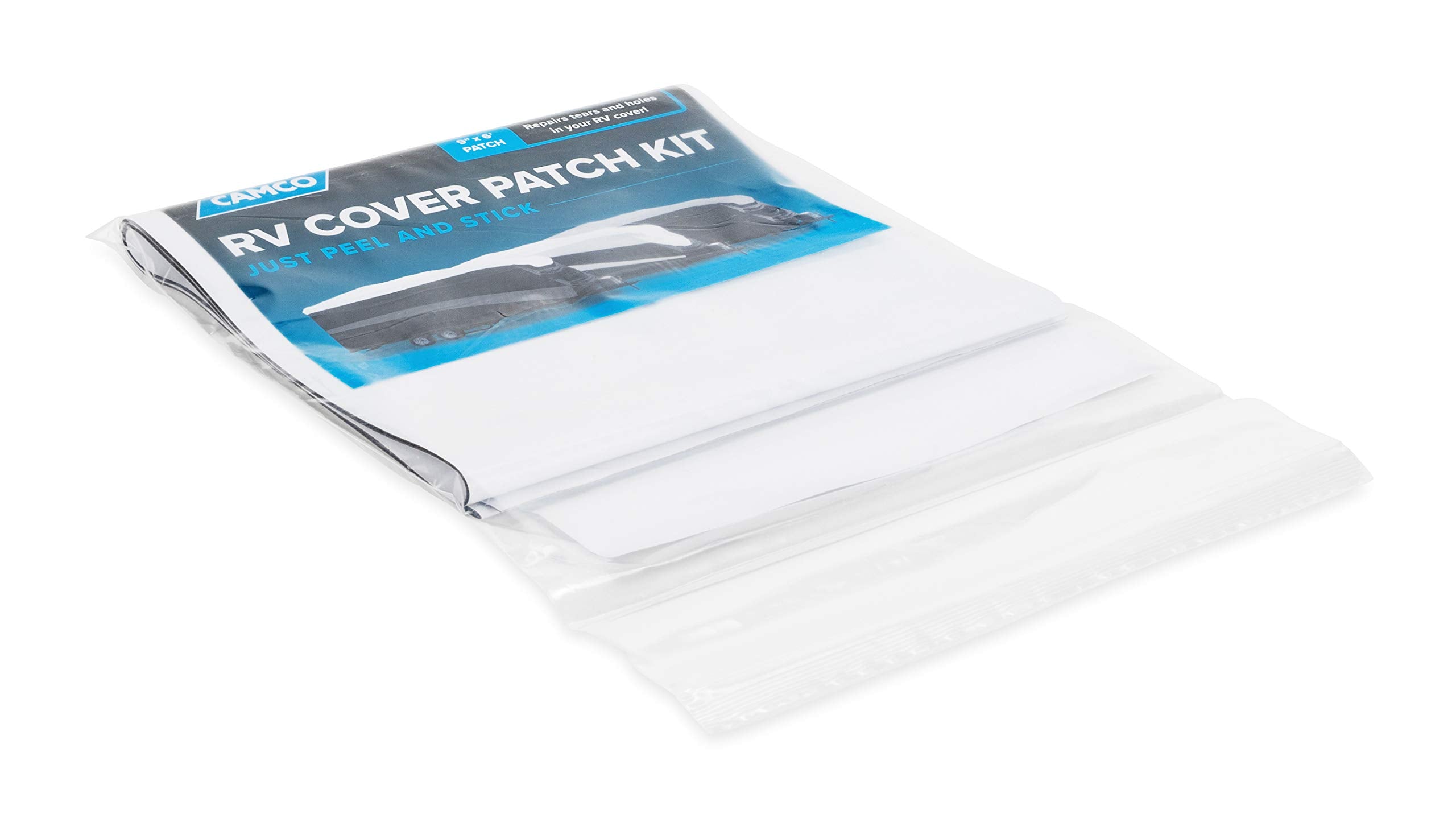 Camco Patch Kit RV Cover - 9 in x 6 ft Patch with Adhesive Backing - Repairs Small Rips and Tears on The Side, Front, & Back Panels of UltraGUARD, UltraShield, & Pro-Shield RV Covers - Black (45995)