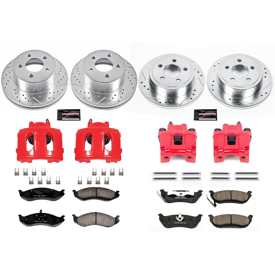 Power Stop Z23 Evolution Sport Brake Kit with Brake Pads, Powder Coated Calipers Drilled and Slotted Rotors For 2003 2004 2005 2006 Jeep Wrangler [Models with Rear Disc]