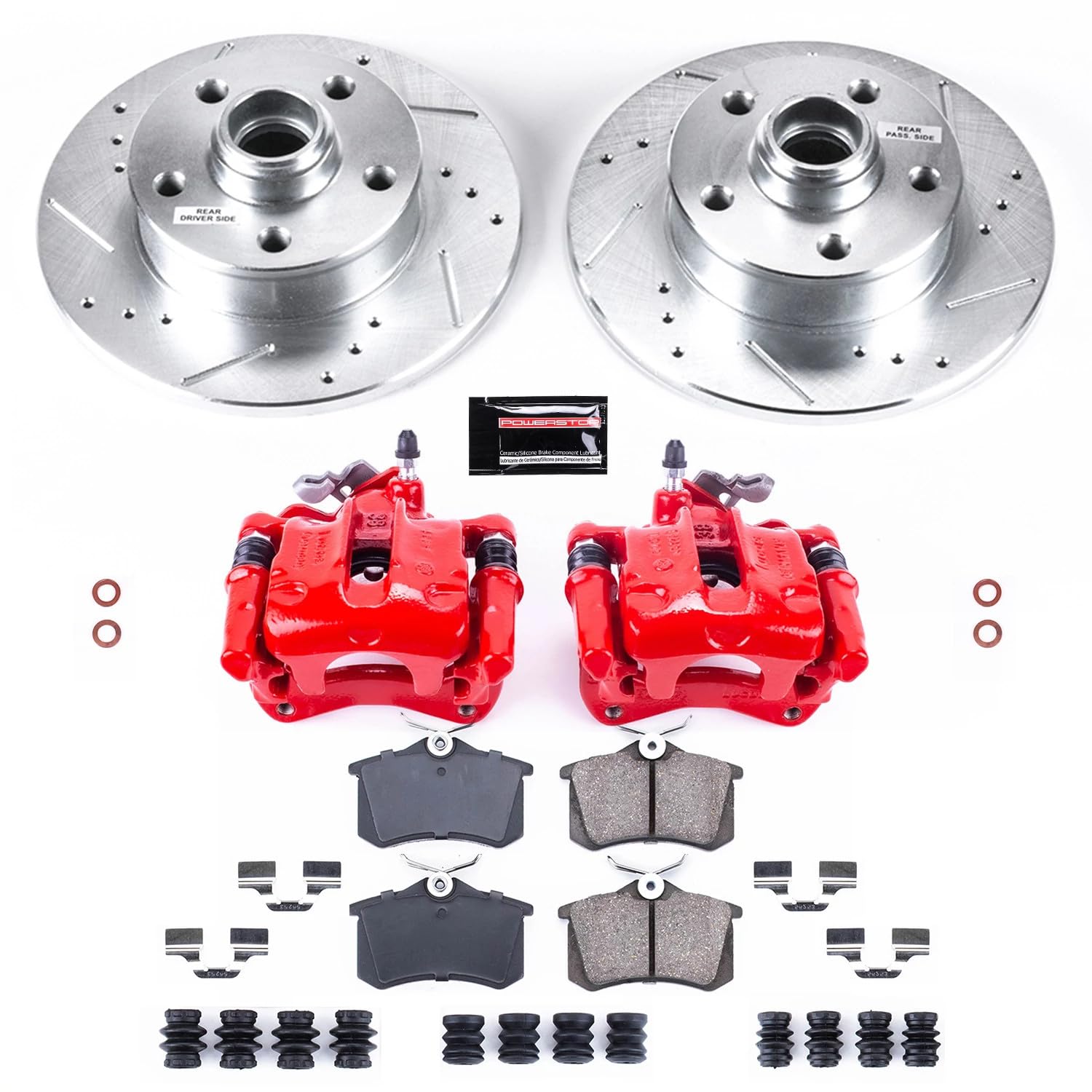 Z23 Evolution Power Stop KC512 Rear Brake Caliper Kit-Brake Rotors, Carbon-Fiber Ceramic Brake Pads, Calipers For VW Golf, VW Jetta, VW Passat [Model Specific]