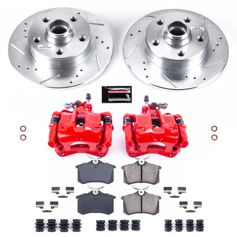 Z23 Evolution Power Stop KC512 Rear Brake Caliper Kit-Brake Rotors, Carbon-Fiber Ceramic Brake Pads, Calipers For VW Golf, VW Jetta, VW Passat [Model Specific]