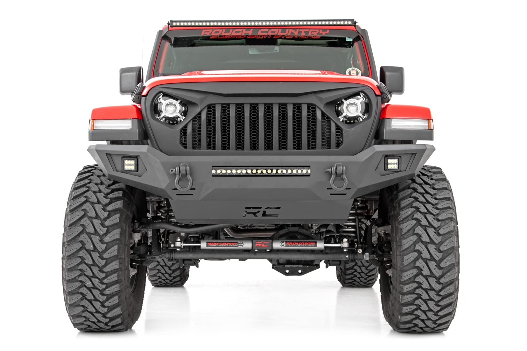 Rough Country Full-Width Front Bumper for Jeep Gladiator JT/Wrangler JK & JL/Unlimited with 20" LED Bar & 2" Cube Lights