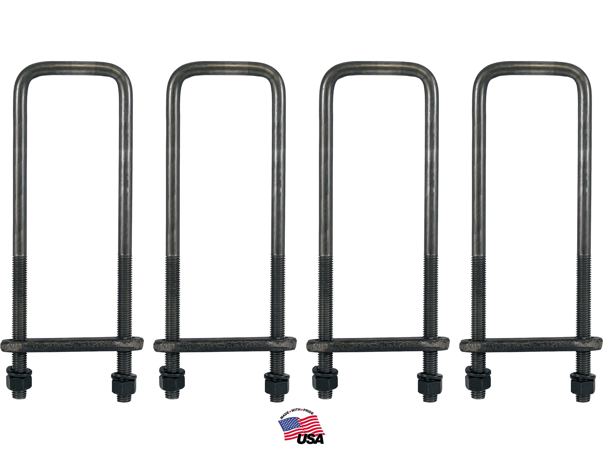 16 Inch Square Bend U-Bolt Kit Buyers Products UB623516, 4 Complete U Bolt Kits, 5/8" Bolt, 1/2" x 4 1/4" Tie Bars, Grade 5 Equivalent Hardware