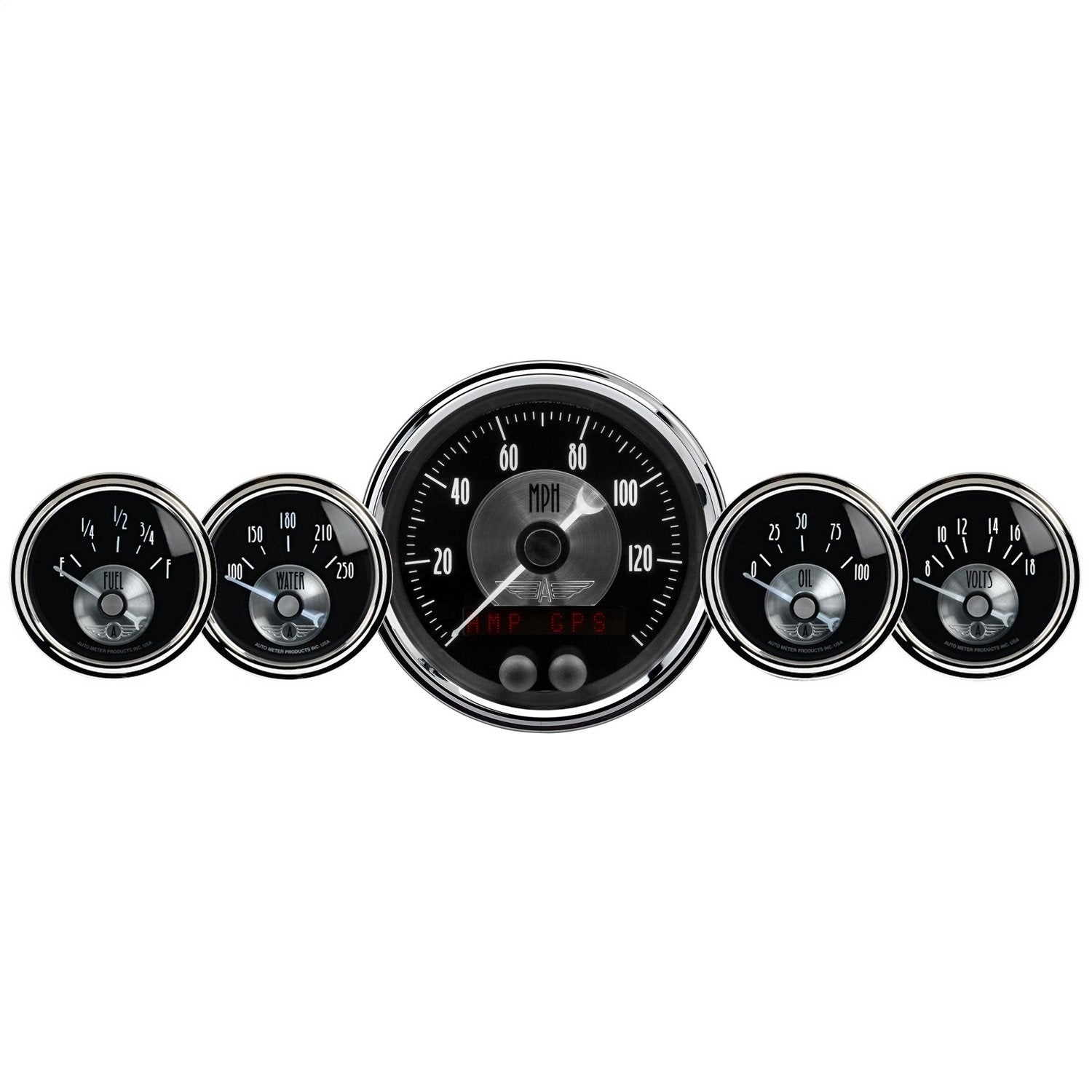 2024 Auto Meter Gauge Kit, 5 Pc, 3 3/8" & 2 1/16", GPS Speedo W/LCD Odo, Prestige Blk Diamond