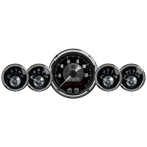 2024 Auto Meter Gauge Kit, 5 Pc, 3 3/8" & 2 1/16", GPS Speedo W/LCD Odo, Prestige Blk Diamond
