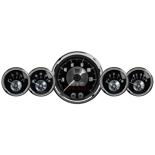 2024 Auto Meter Gauge Kit, 5 Pc, 3 3/8" & 2 1/16", GPS Speedo W/LCD Odo, Prestige Blk Diamond