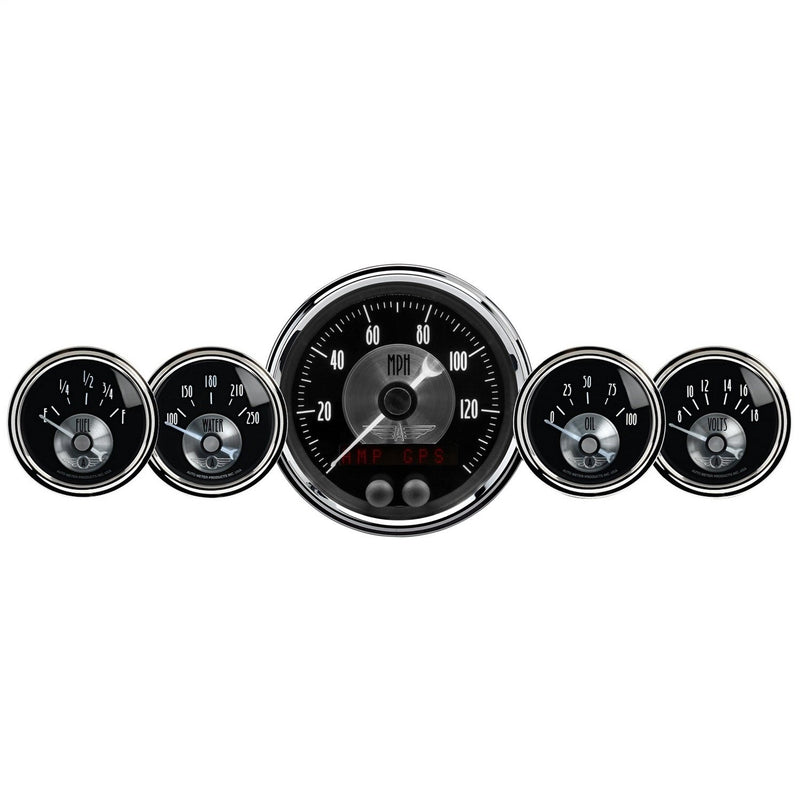 2024 Auto Meter Gauge Kit, 5 Pc, 3 3/8" & 2 1/16", GPS Speedo W/LCD Odo, Prestige Blk Diamond