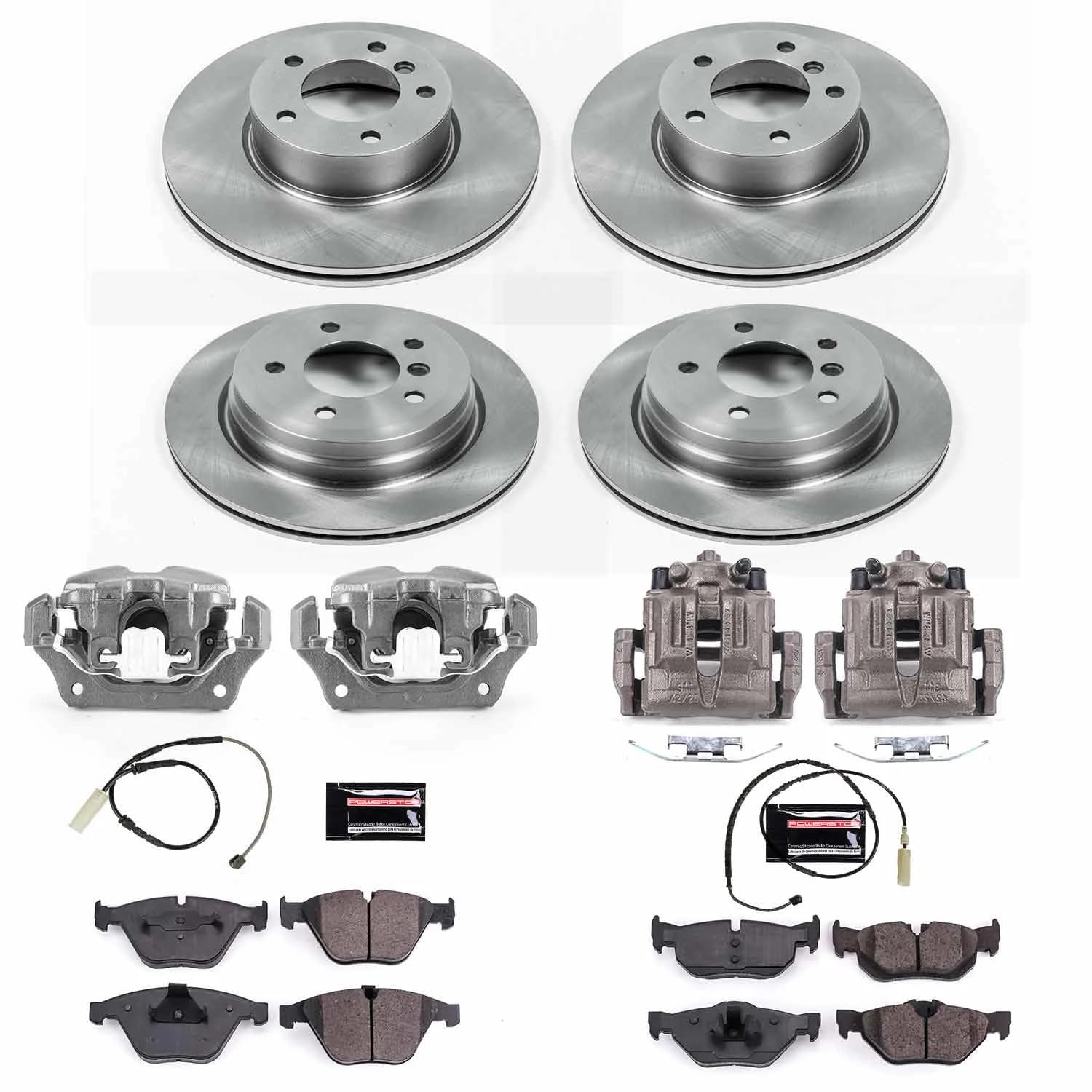 Power Stop KCOE6071 Autospeciality Brake Caliper Kit- Front & Rear Brake Rotors, Ceramic Brake Pads
