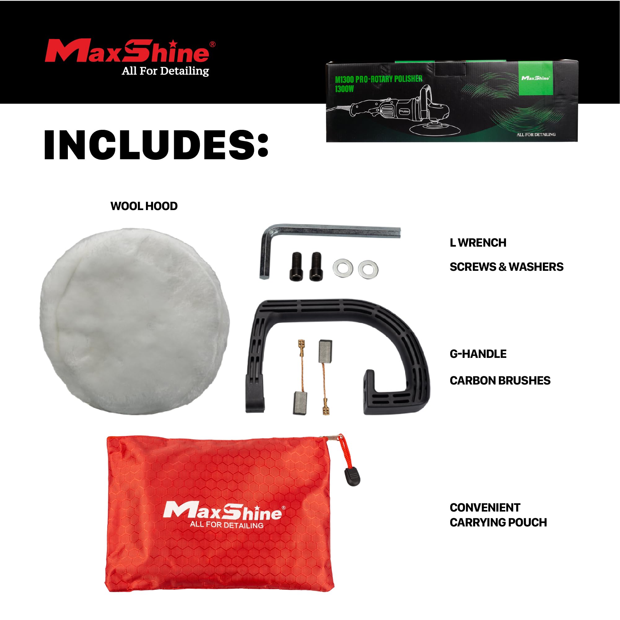 M1300 Pro Maxshine 7" Rotary Polisher - 1300W, 6-Speed, 5/8” Thread - Auto Detailing Tool for Paint Protection, Swirl & Scratch Repair, Buffing, Glossy Shine - Ideal for Cars, Trucks, SUVs