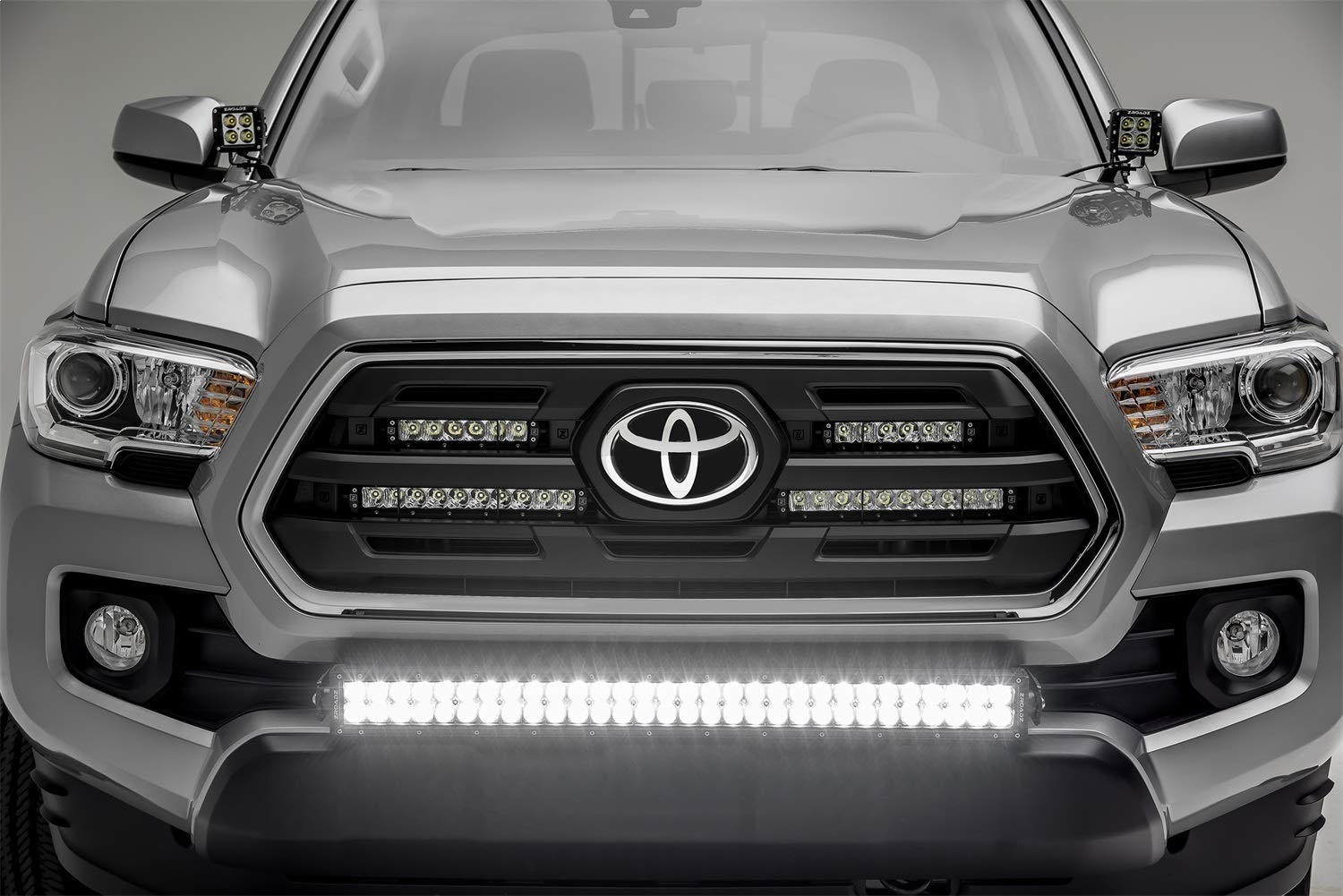 ZROADZ Black Front Bumper 2018-2022 Toyota Tacoma Front Bumper Center LED Kit with (1) 30 Inch LED Straight Double Row Light Bar - PN #Z329511-KIT-D