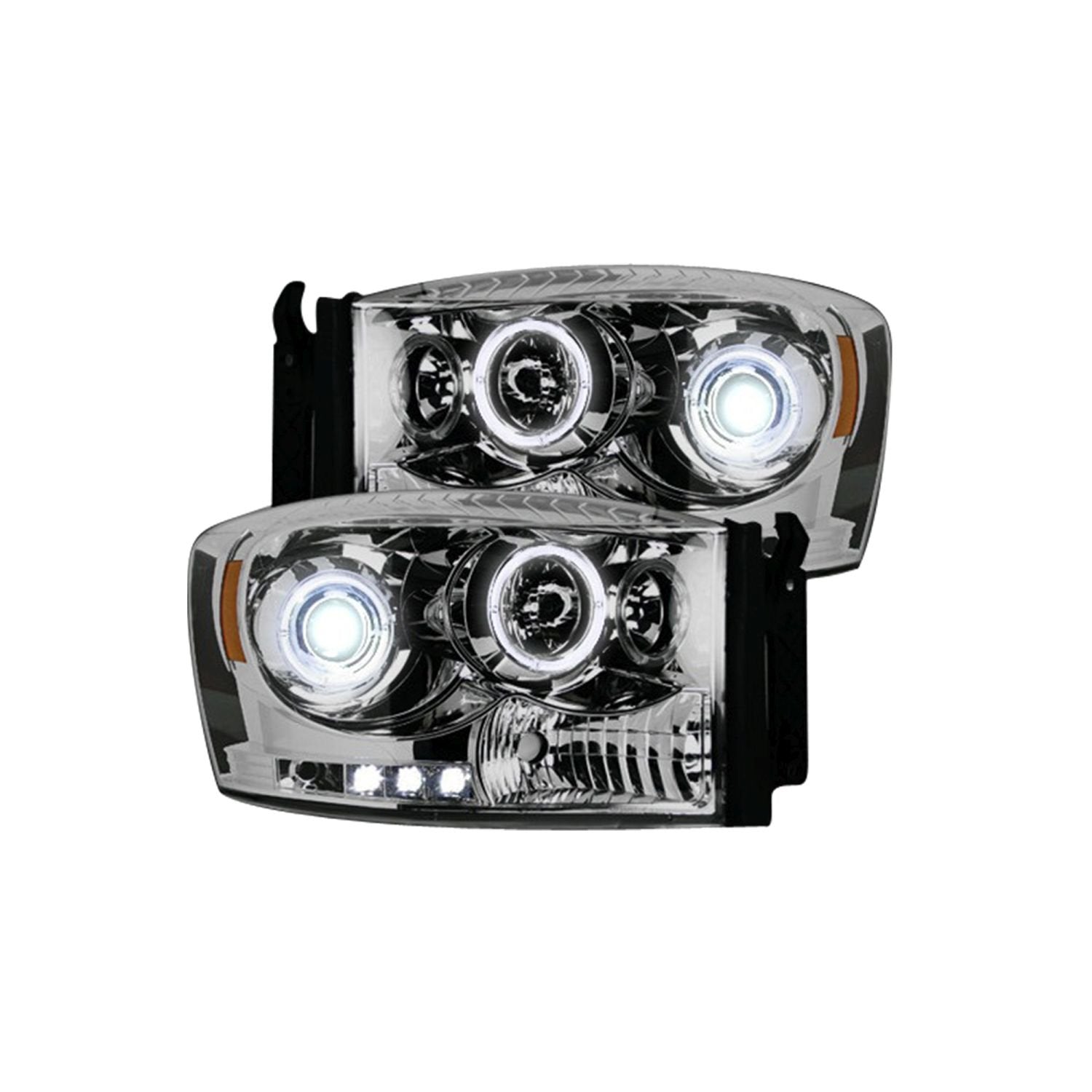 Dodge RAM 1500 Projector Headlights for Recon (06-08) with CCFL Halos & DRL in Clear/Chrome