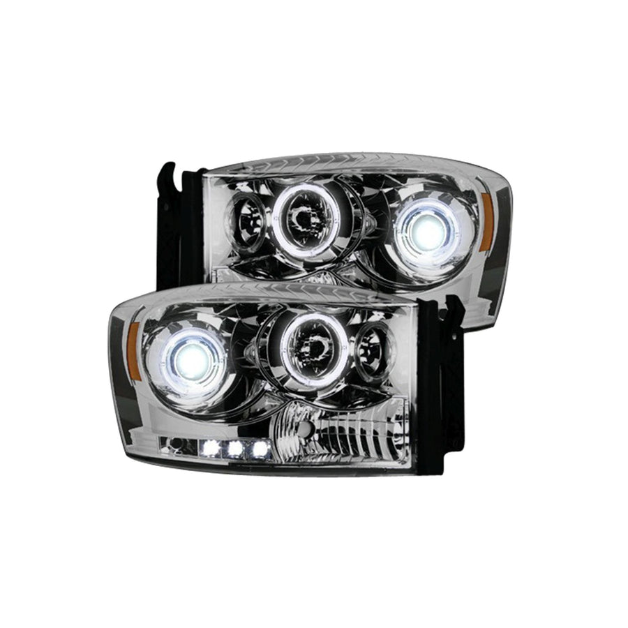 Dodge RAM 1500 Projector Headlights for Recon (06-08) with CCFL Halos & DRL in Clear/Chrome