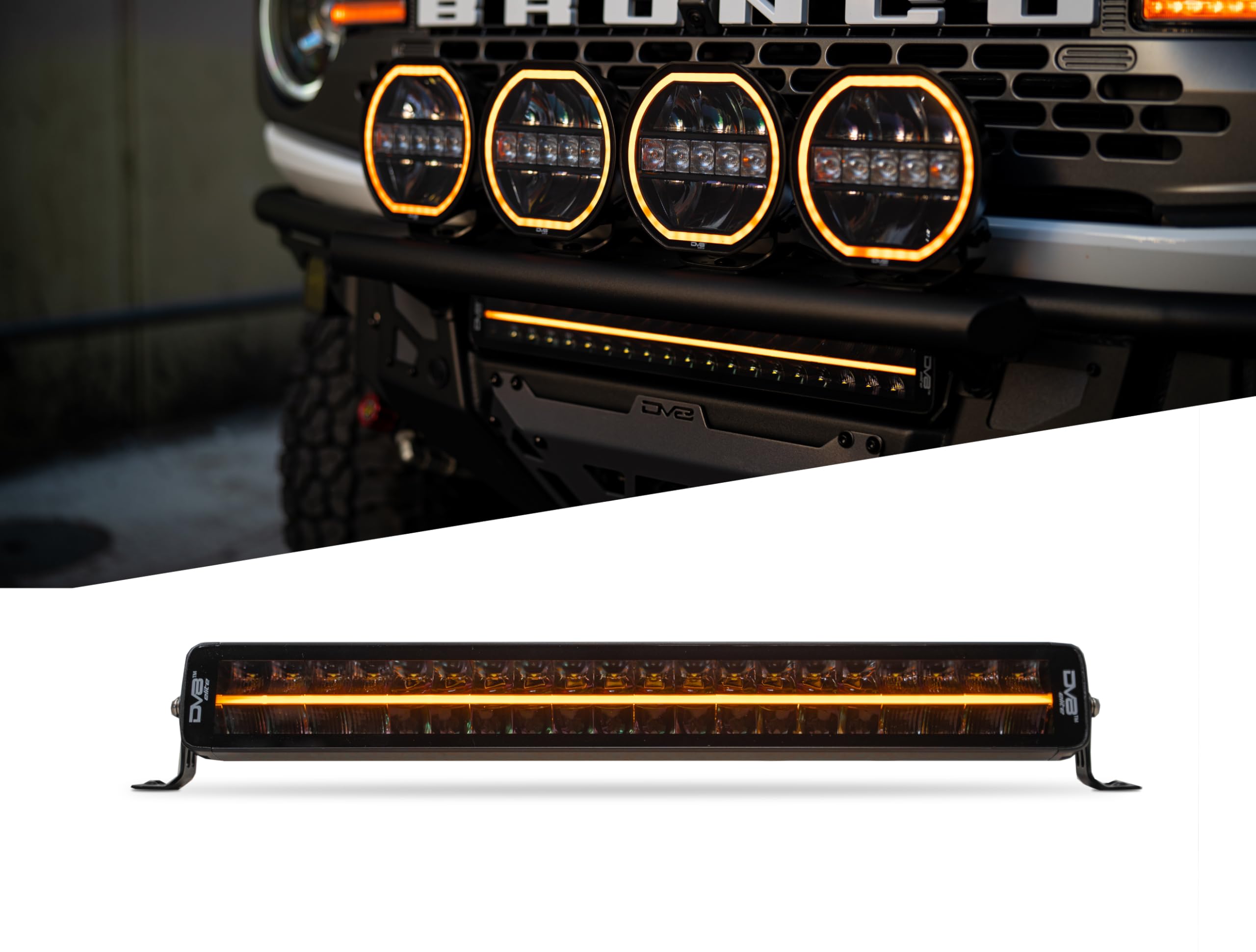 20-Inch DV8 Offroad Halo Elite Dual Row Light Bar with Accent | Flood & Spot Pattern | Driving & Off-Road Modes | 8,820 Lumens | 5700K Main Light | Amber or Clear Accent Light