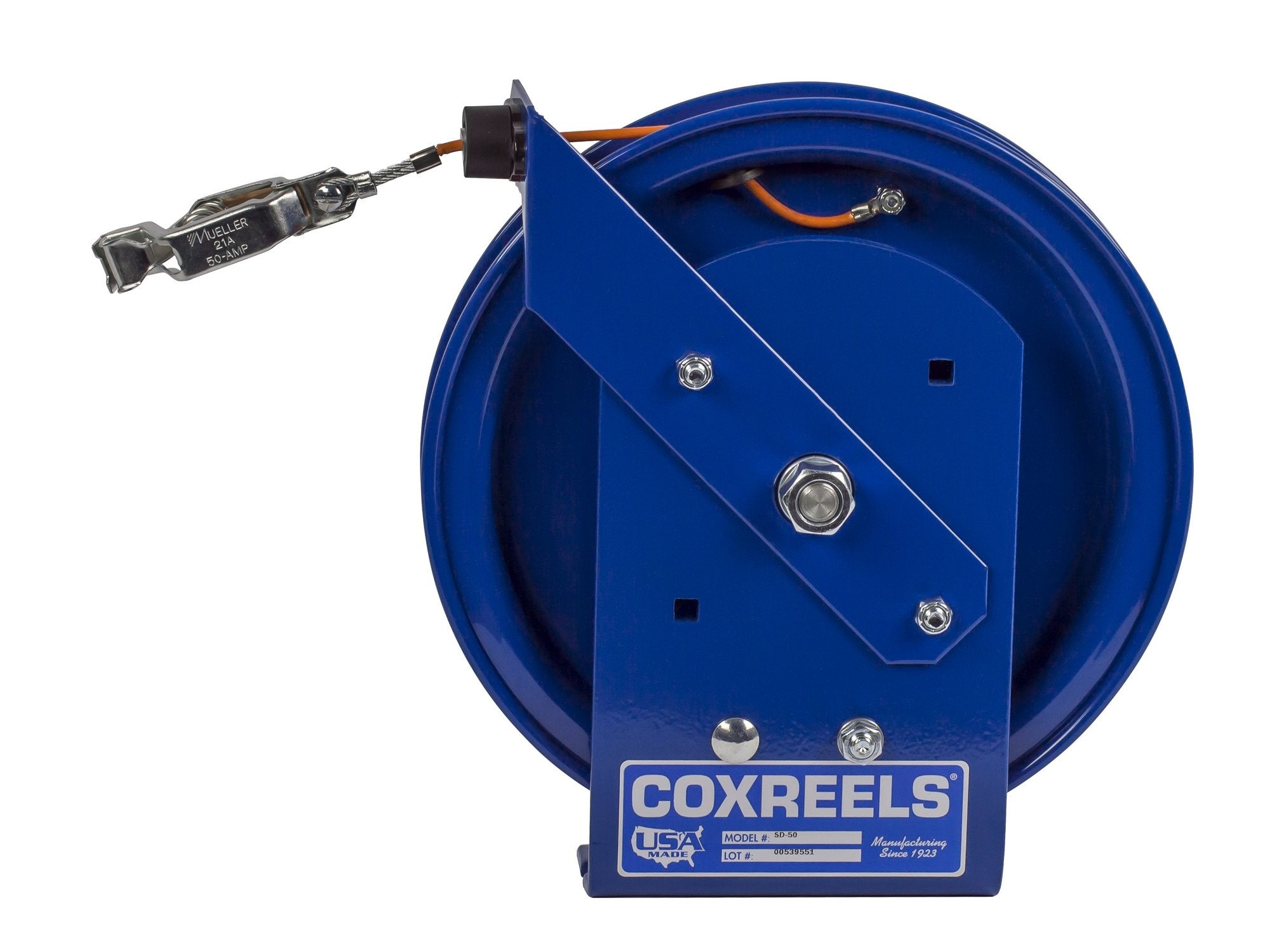 SD-50 Coxreels Retractable Static Discharge Cable Reel SD Series, 50’- Easy Maintenance Compact Design - Heavy Duty Steel Construction, Made in USA, Blue