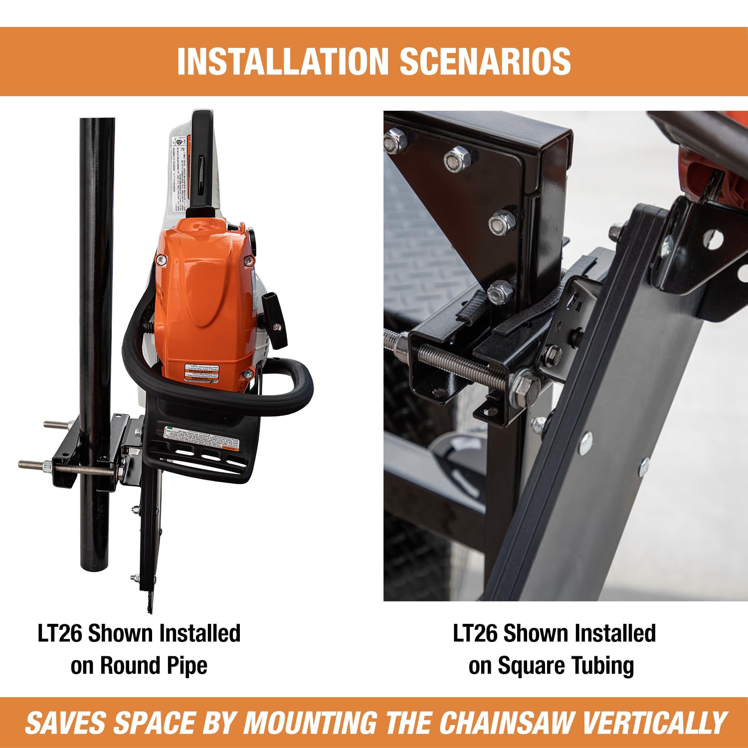 Universal Chainsaw Mount Buyers Products LT26 for Open and Enclosed Landscape Trailers, Professional Chainsaw Holder for Landscapers