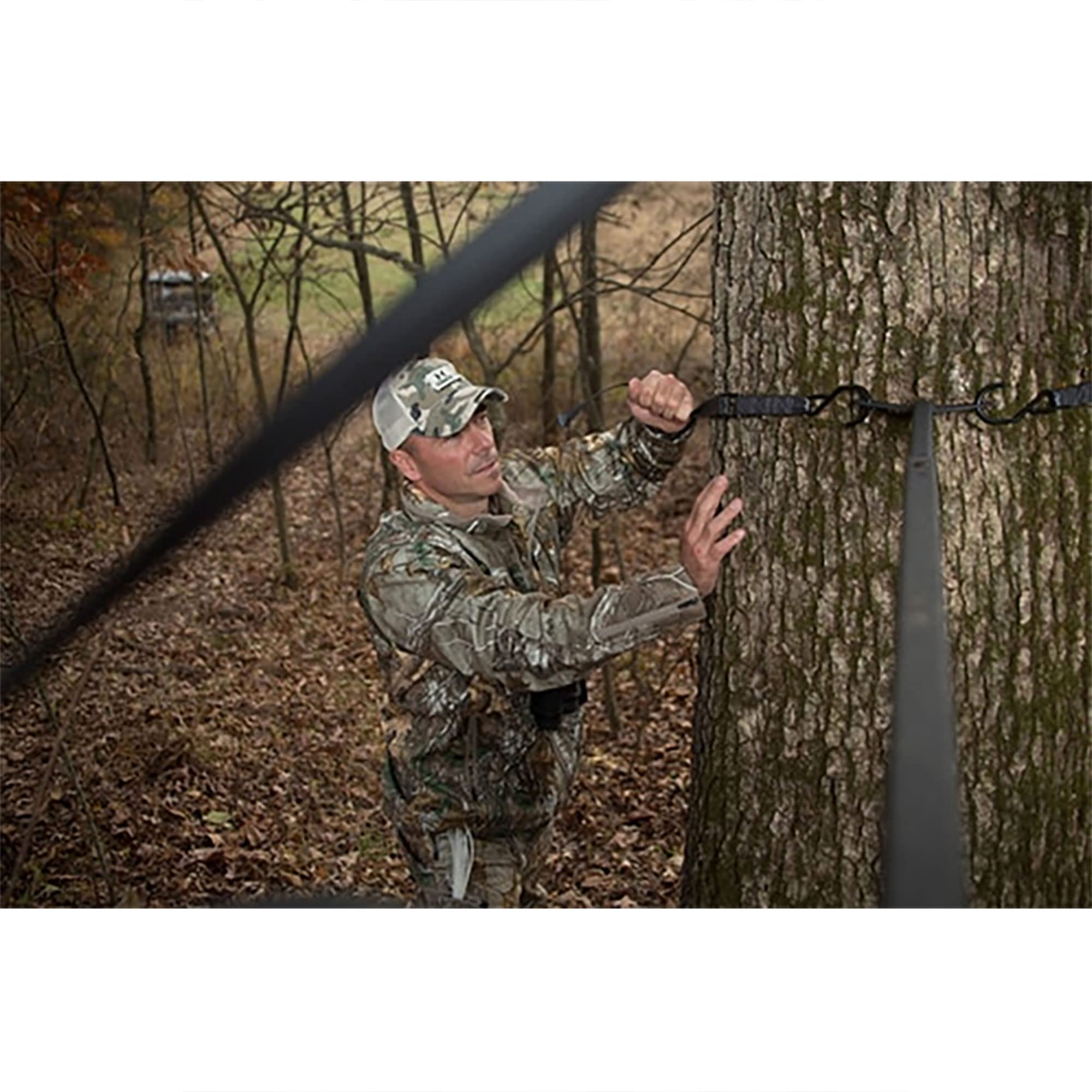 Hawk 2 Man Big Denali Climbing Tree Stand, 18 Foot Deer Hunting Ladderstand with Kick Out Footrests and Extra Large MeshComfort Seats