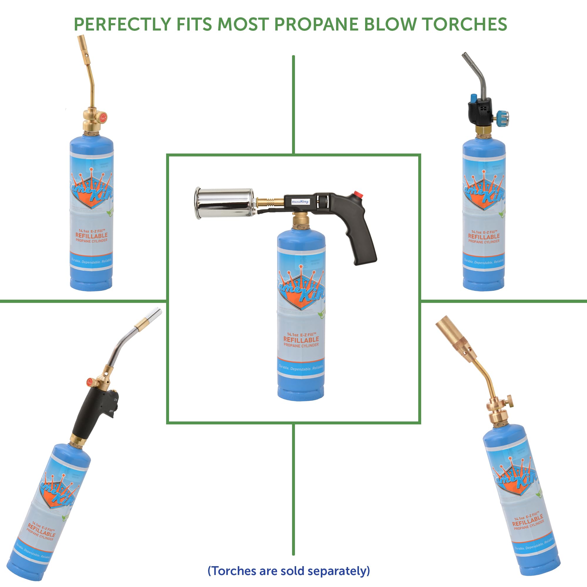 Flame King 1LB Empty Propane Welding Cylinder Tank FLMKNG141LP, Reusable & Transportable - Safe and Legal Refill Option, 14.1 oz, Blue