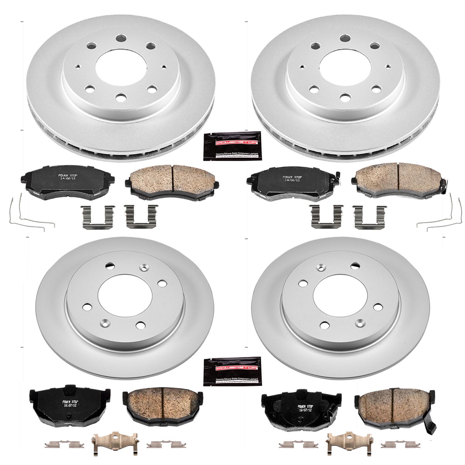 Power Stop Coated Brake Rotor & Ceramic Brake Pads CRK2778- front & rear For Hyundai Elantra 1998-2001, Hyundai Elantra 2005-2006, Hyundai Tiburon 1999-2001 [Model Specific]