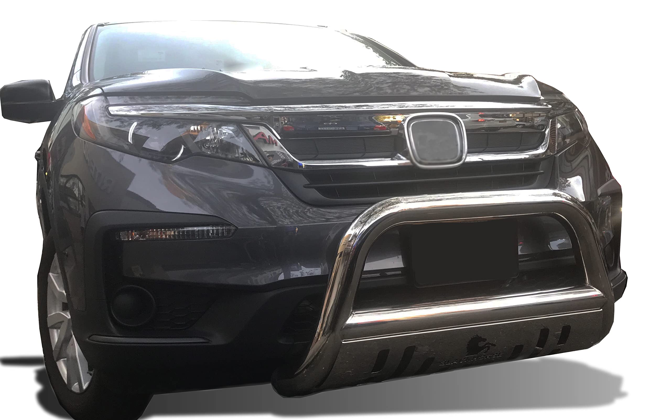 Bull Bar Black Horse Off Road Skid Plate Stainless Steel Compatible with 2014-2020 AcuraMDX|2018-2020 Honda Odyssey|2017-2022 Honda Passport|2016-2022 Honda Pilot|2017-2023 Honda Ridgeline-BB158107-SP
