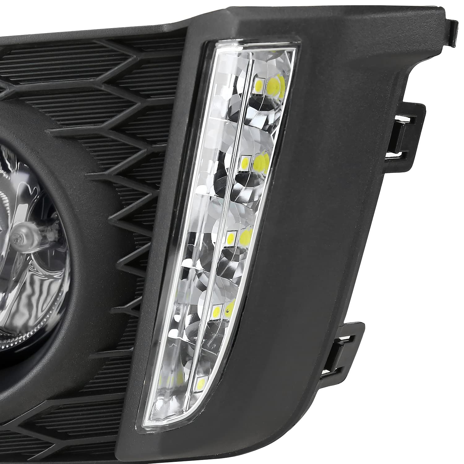 Clear Driving Fog Lights SPEC-D TUNING with LED Strip + Bulbs + Switch Compatible with 2015-2017 Honda Fit L+R Pair Assembly