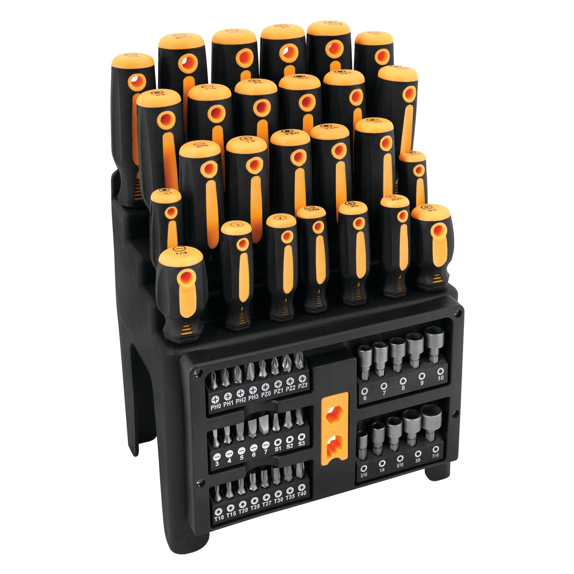 W1731 Performance Tool Screwdriver and Bit Set with Rack, Yellow/Black, 61-Piece