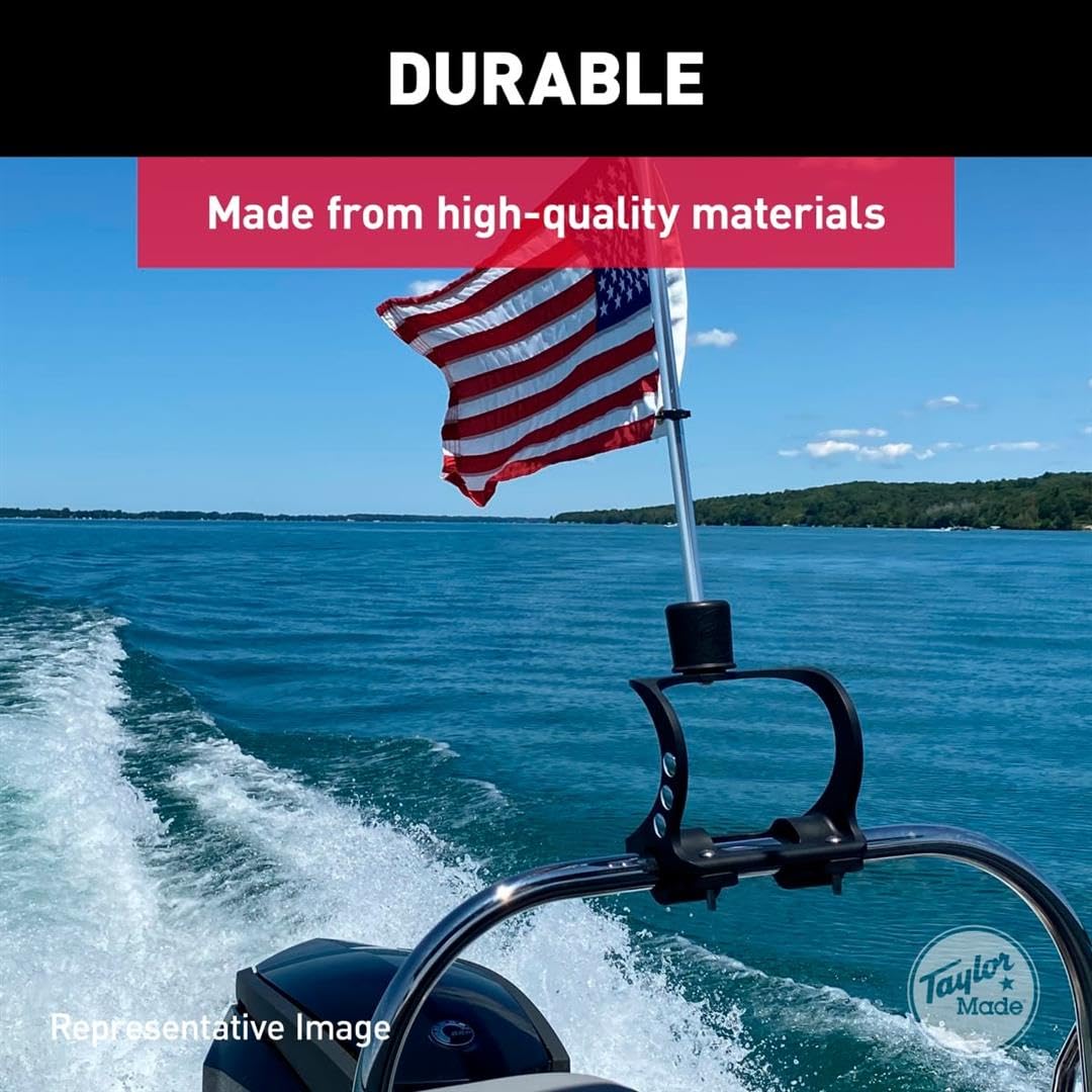 Taylor Made Flagpole Mount KW-Series for Boats, Universal Clamp-On Mount, Fits 3/4", 1", 1-1/4" Flagpoles, No Drilling Required, Mounting Hardware Included