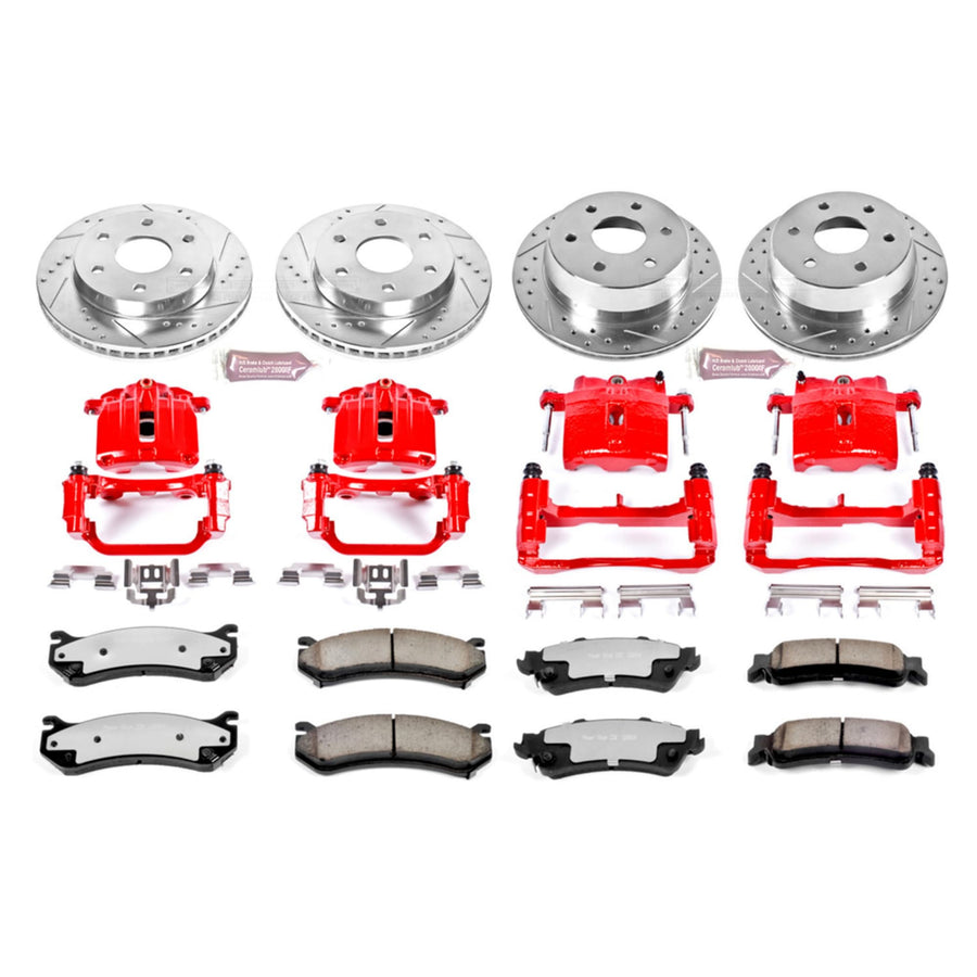 Power Stop Z36 KC2010A-36 Front and Rear Truck and Tow Brake Pads with Drilled Slotted Rotors Kit with Calipers For Chevy Silverado 1500 Sierra 1500 Yukon XL 1500