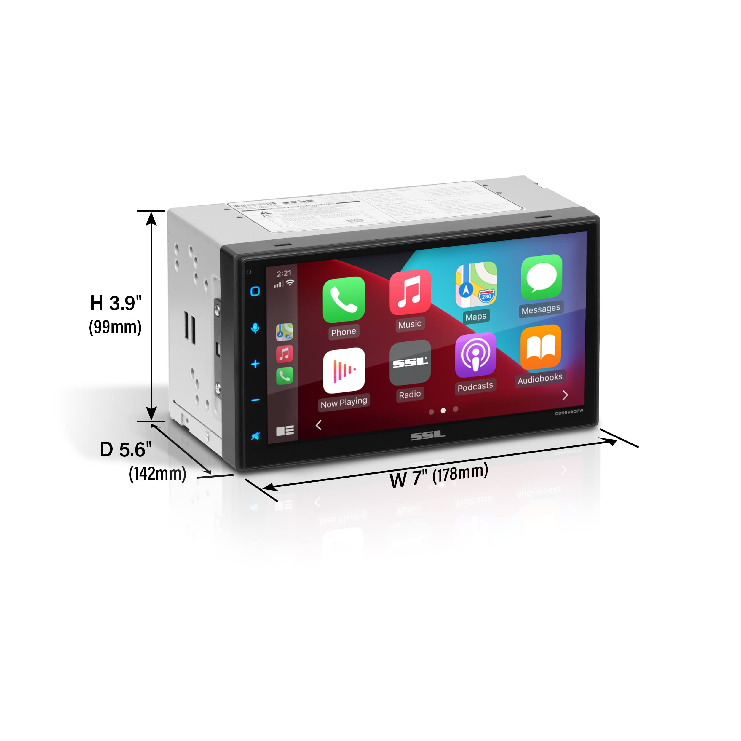 Apple CarPlay Sound Storm Laboratories DD999ACPW Wireless Android Auto Car Multimedia Player - Double-Din, 6.75 Inch Capacitive Touchscreen, Bluetooth, USB, No CD DVD Player, Multi-Color Illumination