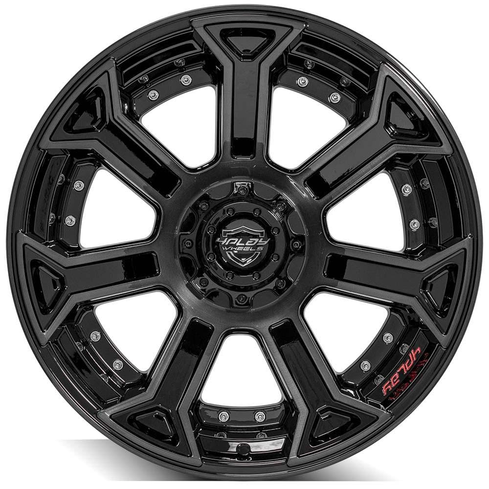 4PLAY Wheels 22 Inch 4P70 Rim Fits 6x135 & 6x139.7 22x12 Gloss Black Brushed with Tinted Clear (1)