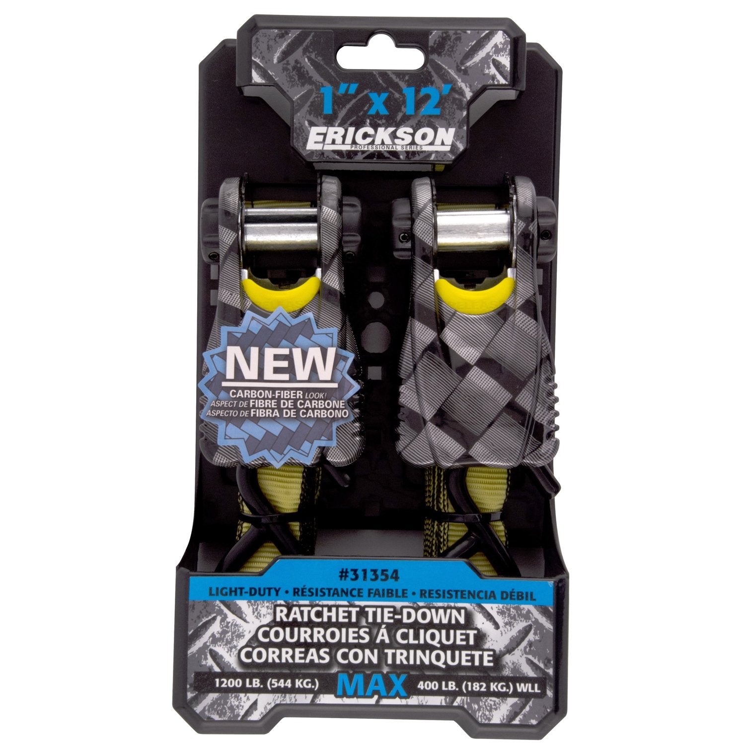 1″ x 12" – 1200 Lb. Carbon Fiber Look Ratchet Straps (31354), Qty 2 Erickson Manufacturing