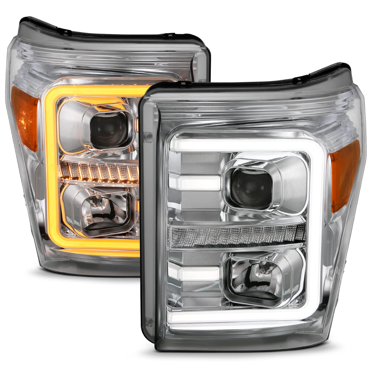 FORD SUPER DUTY ANZO USA 111407 11-16 PROJECTOR PLANK STYLE SWITCHBACK HEADLIGHTS CHROME