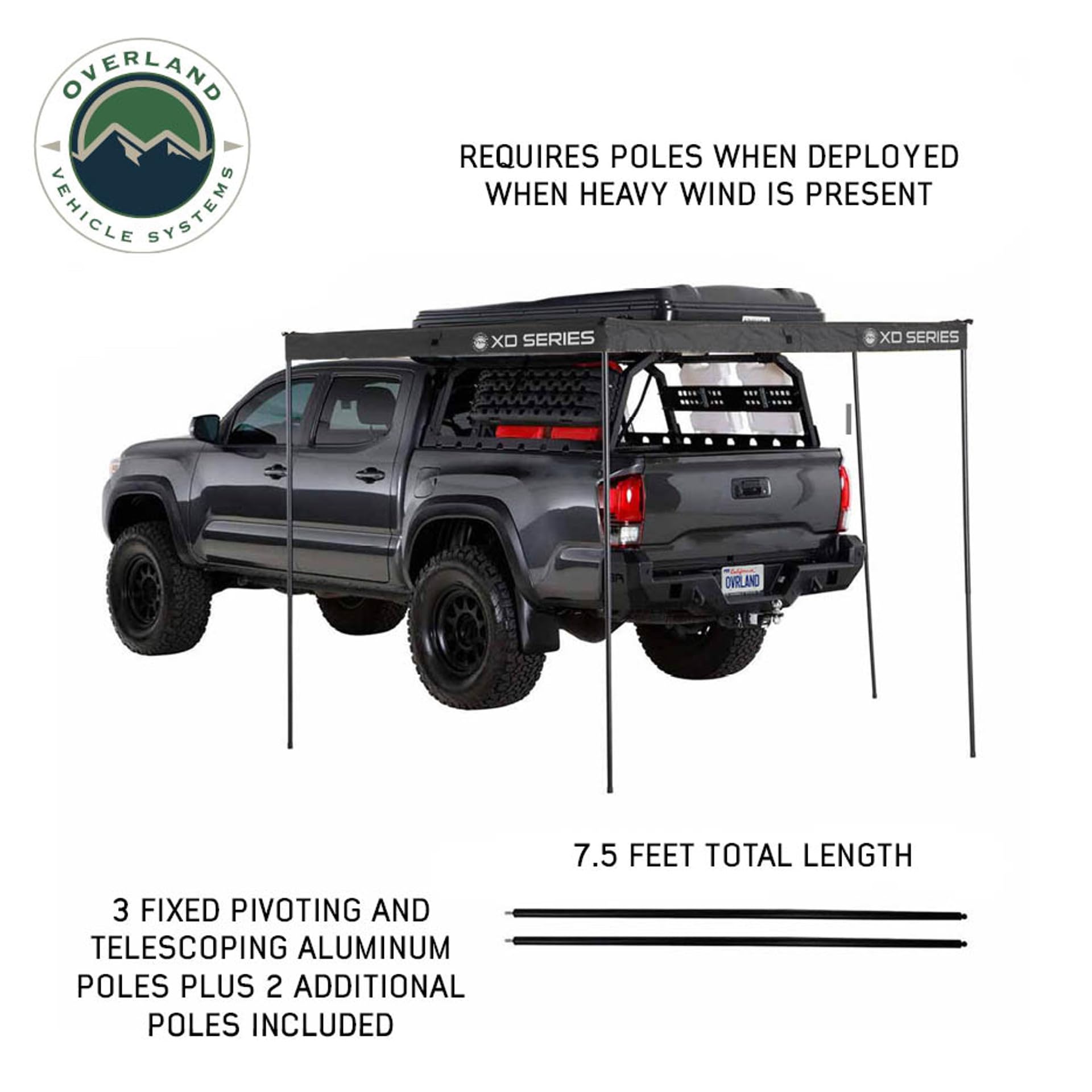 XD Nomadic 270 LTE - Overland Vehicle Systems Awning w/Lights, Black Body, Black Trim W/Black Travel Cover, Passenger Side
