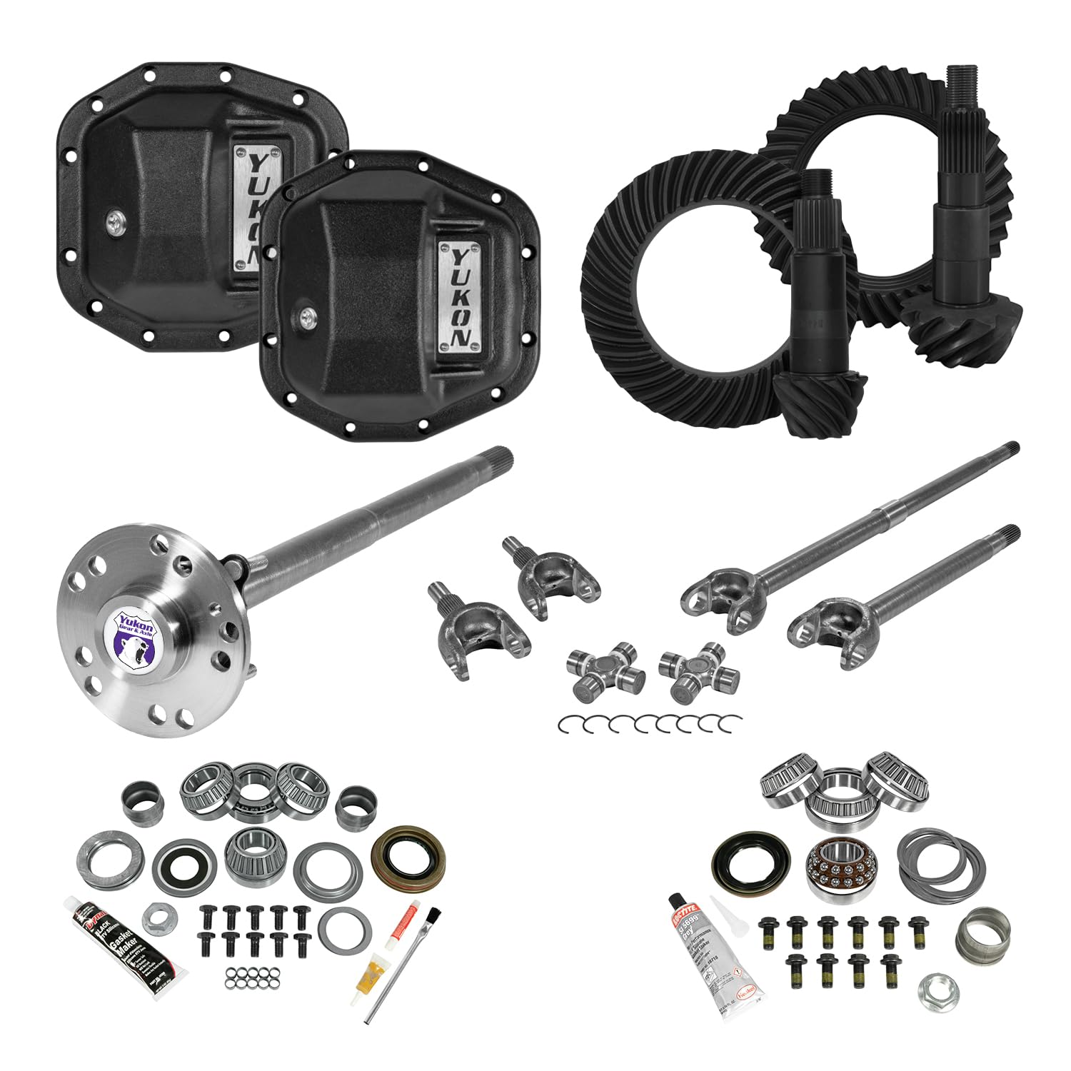 Yukon Stage 4 Re-Gear Kit w/Diff Covers for Jeep Dana 30/44, 4340 Chromoly Fr/Rr Axles, 4.11 Ratio, 24/28 Spline, Compatible with Jeep JL Non-Rubicon, YGK077STG4