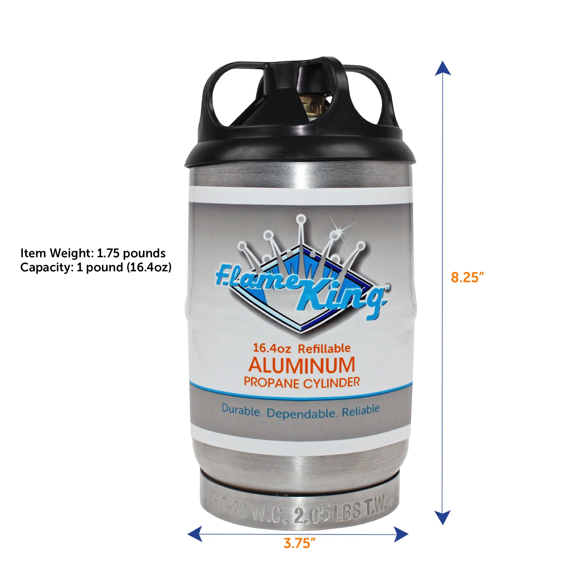 1LB Flame King Empty Aluminum Propane Cylinder Tank - Corrosion-Resistant and Rust-Free, Great for Camping and Small Appliances