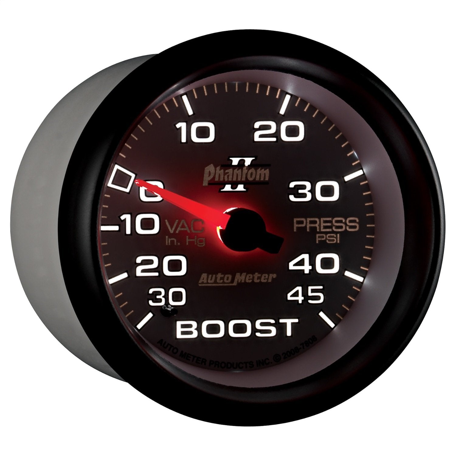Auto Meter Phantom II 7808 2-5/8" 30 in Hg.-45 PSI Mechanical Boost-Vacuum Gauge