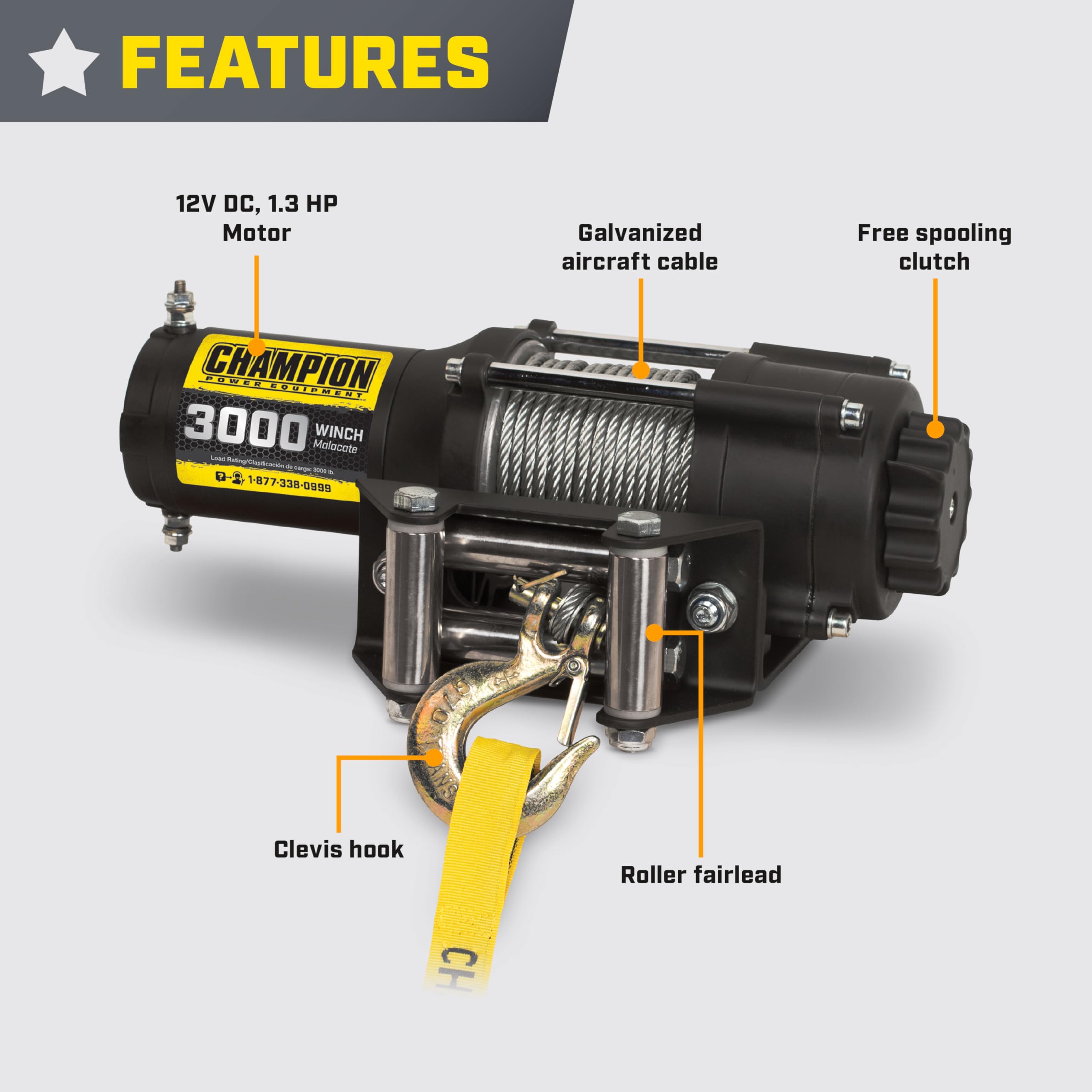 3000-lb. Champion Power Equipment ATV/UTV Winch Kit