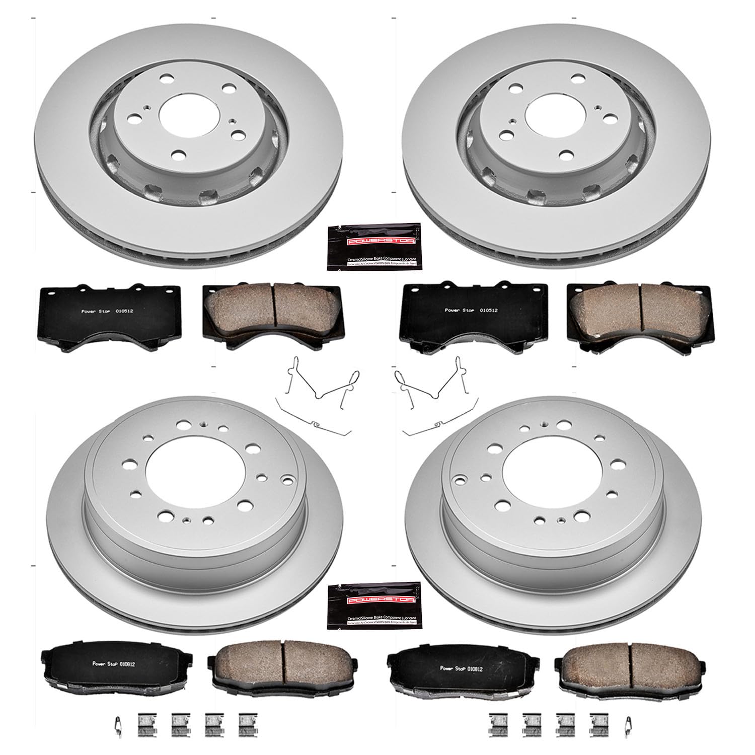 Power Stop Front and Rear Coated Brake Rotors and Ceramic Brake Pads For 2016-2021 Lexus LX570 | 2016-20201 Toyota Land Cruiser | 2008-2022 Toyota Sequoia | 2007-2021 Toyota Tundra