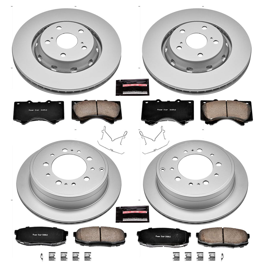 Power Stop Front and Rear Coated Brake Rotors and Ceramic Brake Pads For 2016-2021 Lexus LX570 | 2016-20201 Toyota Land Cruiser | 2008-2022 Toyota Sequoia | 2007-2021 Toyota Tundra