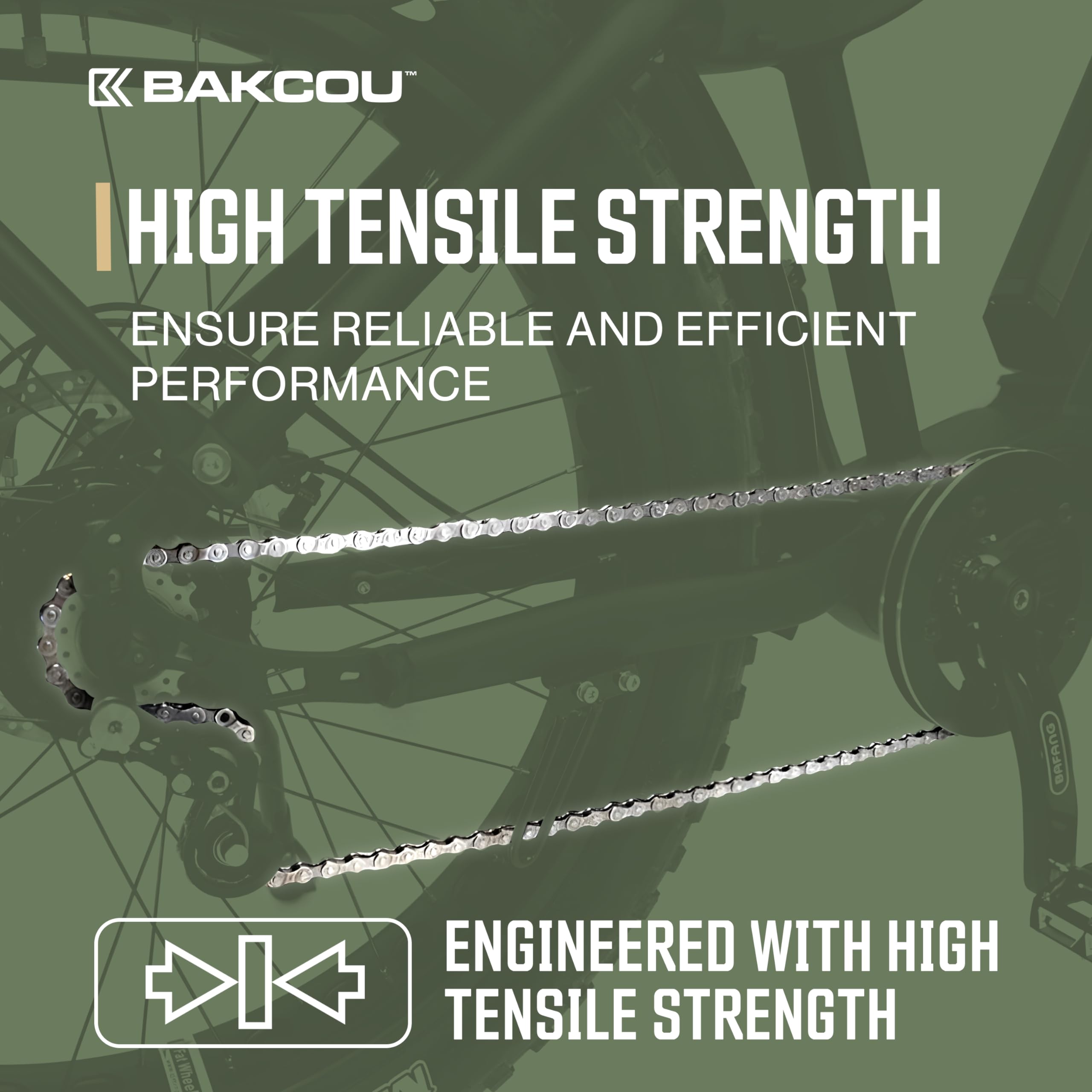 Heavy Duty Bakcou 9-Speed Ebike Chain - Ultra Durable X9 Chain for Electric Bikes, Fits Flatlander, Kodiak, Mule, Storm, Scout Models - 124 Link