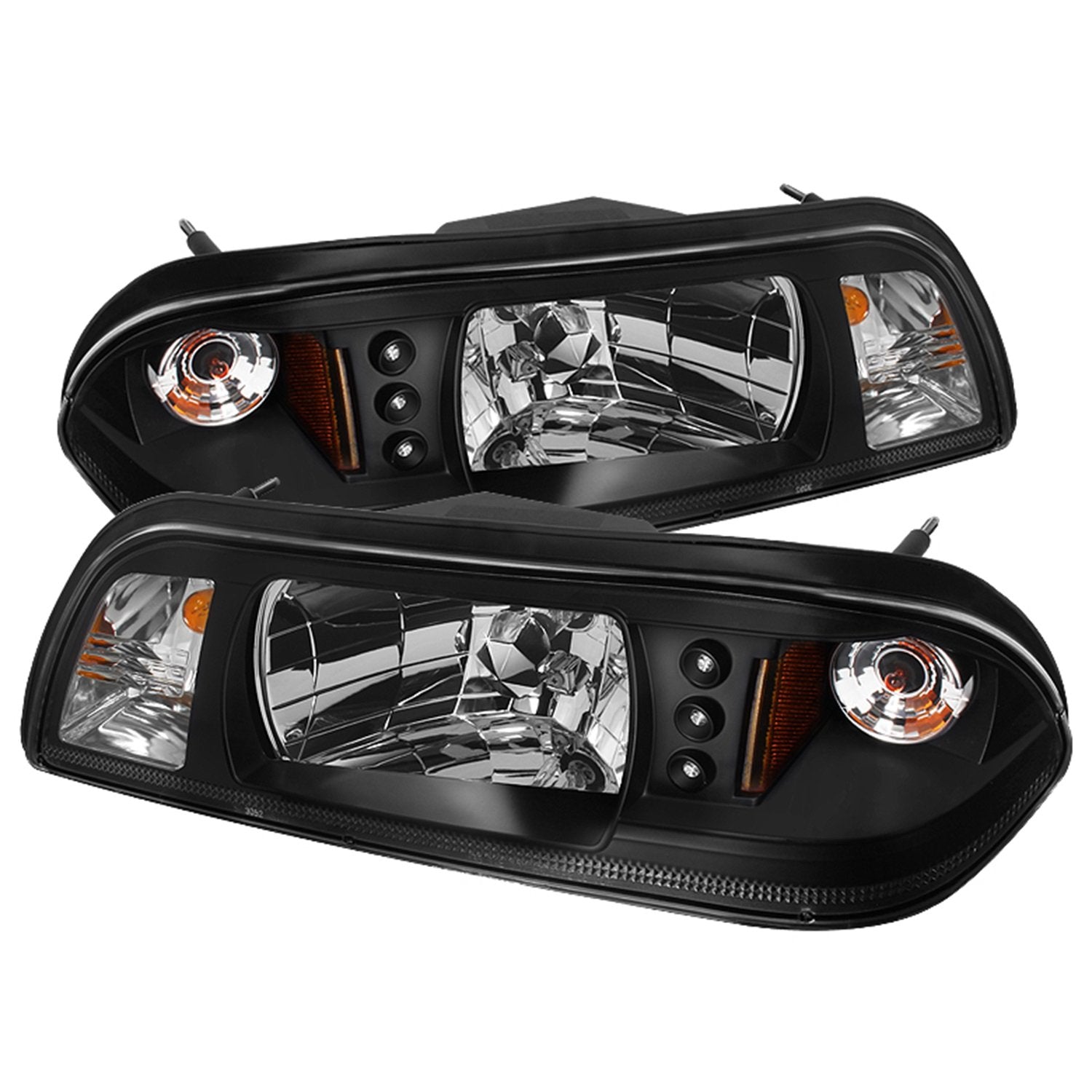 Ford Mustang Spyder 5012531 87-93 1PC LED ( Replaceable LEDs ) Crystal Headlights - Black