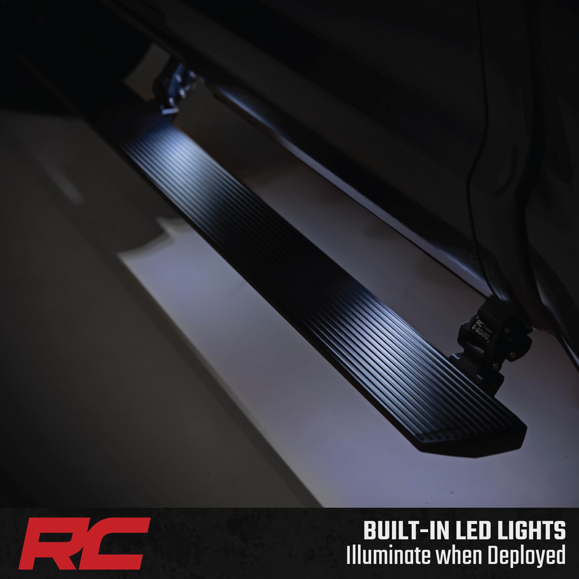 Rough Country Power Running Boards with LED Step Lights for F-250/F-350 Ford Super Duty (2008-2016) Crew Cab- Retractable Electric Side Steps, Non-Slip Aluminum Design