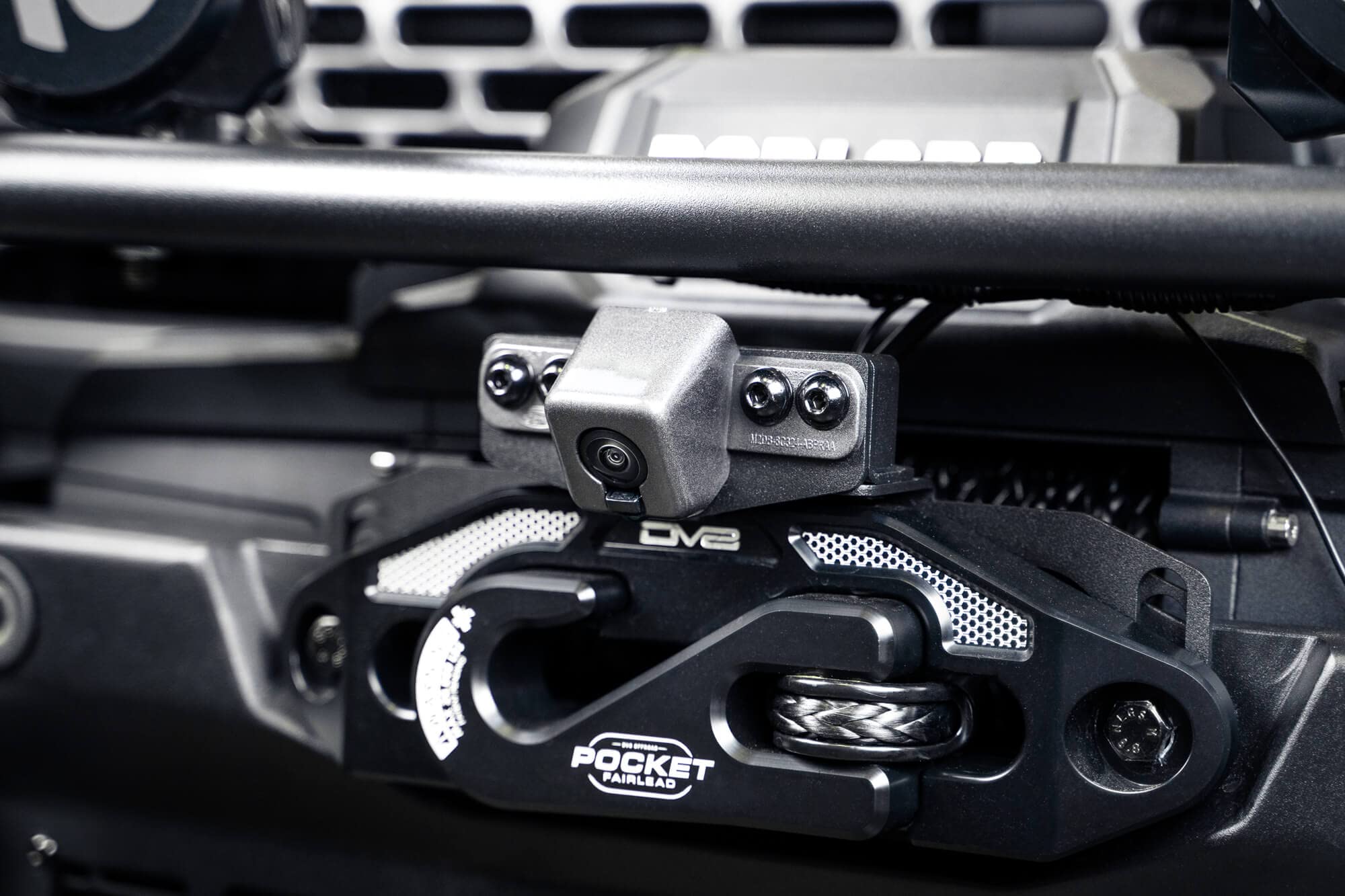 Front Camera Relocation Bracket DV8 Offroad for 2021-2025 Ford Bronco | Corrects 360 View with Winch Bumper | Includes Extended Camera Optical Cable & Spray Hose | Adjustable for Different Setups