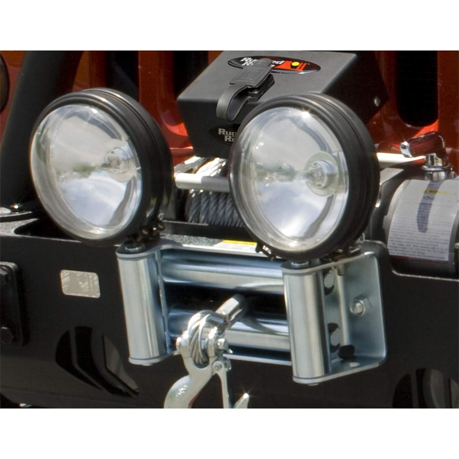 Winch Roller Fairlead Rugged Ridge w/ Light Mount | Silver | 11238.03 | Fits Universal