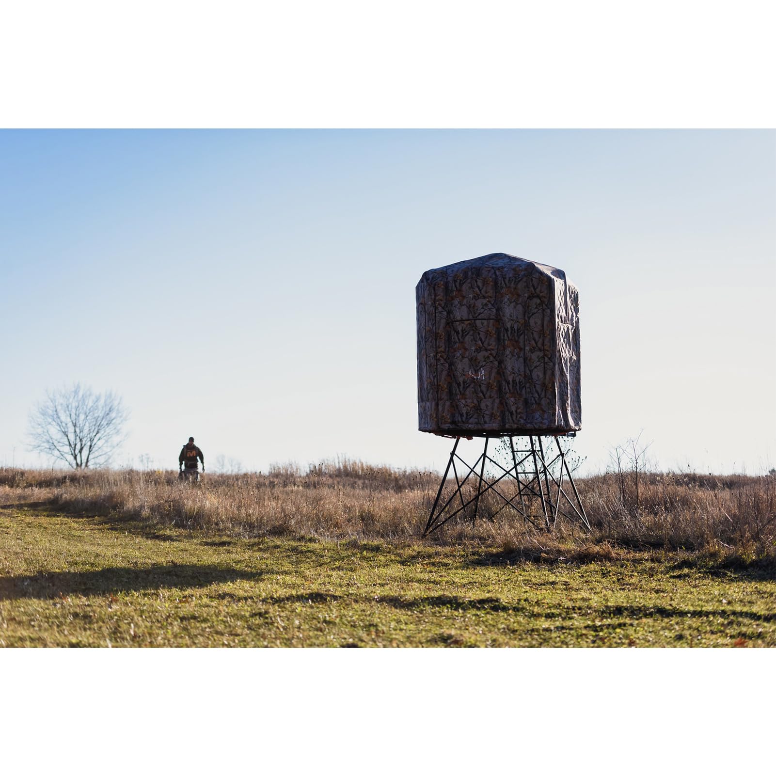 Muddy 360 Soft Side Resistant Heavy-Duty Powder Coated Steel Hunting Blind - Insulated Fabric Walls, Floor Pad, Silent Zipper Window System w/Sliding Mesh Backing - 5ft Deluxe Tower Platform