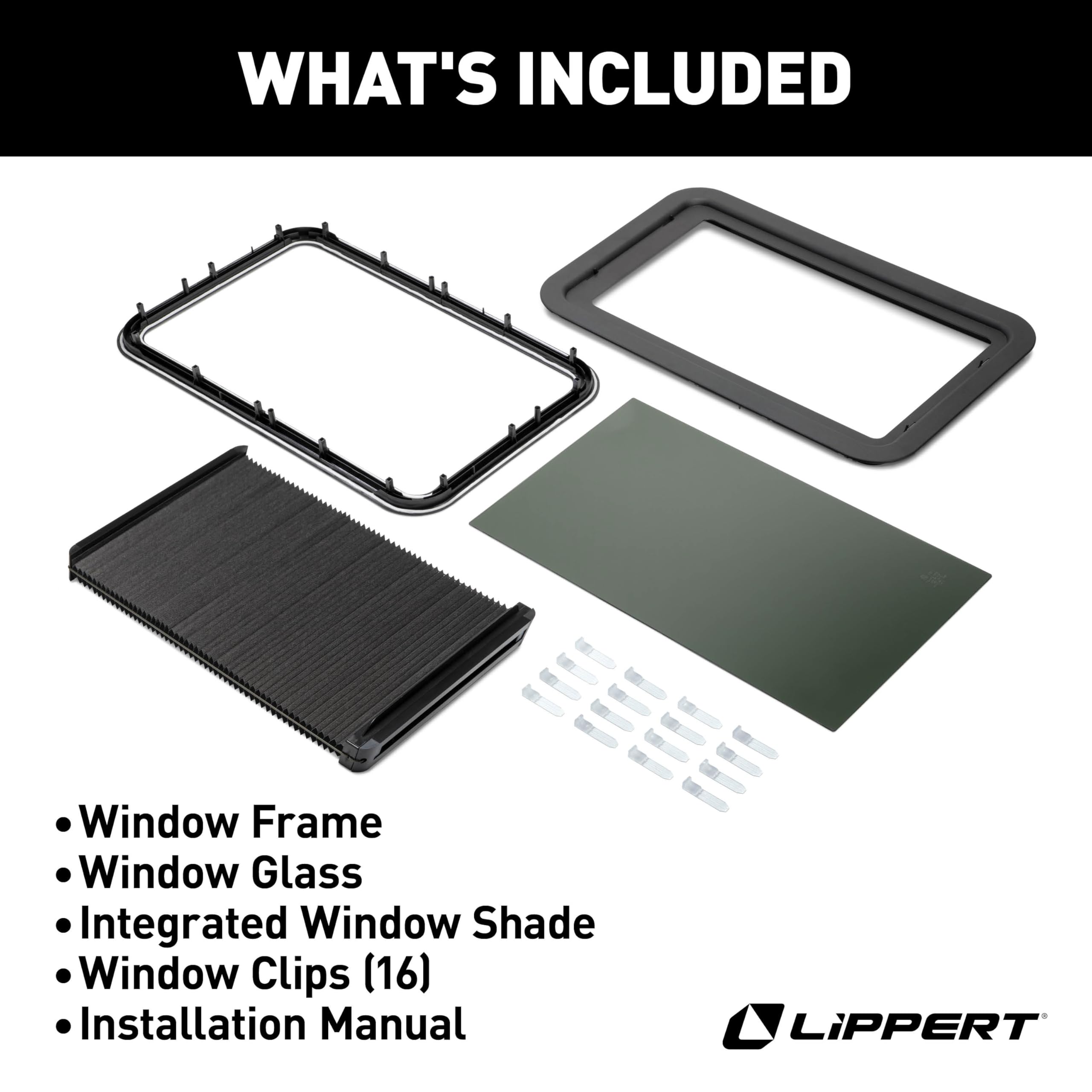 EcoCell Thin Shade Lippert Complete RV Window Kit for Entry Doors with Frame, Tinted Glass, Horizontal Blind, Sun-Blocking Protection, Easy Sliding Operation, Quick Installation - 2025009148