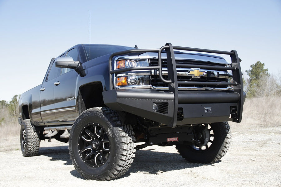Fab Fours Elite Front Bumper CH08-Q2060-1 2 Stage Black Powder Coated w/Full Grill Guard Incl. Light Cut-Outs